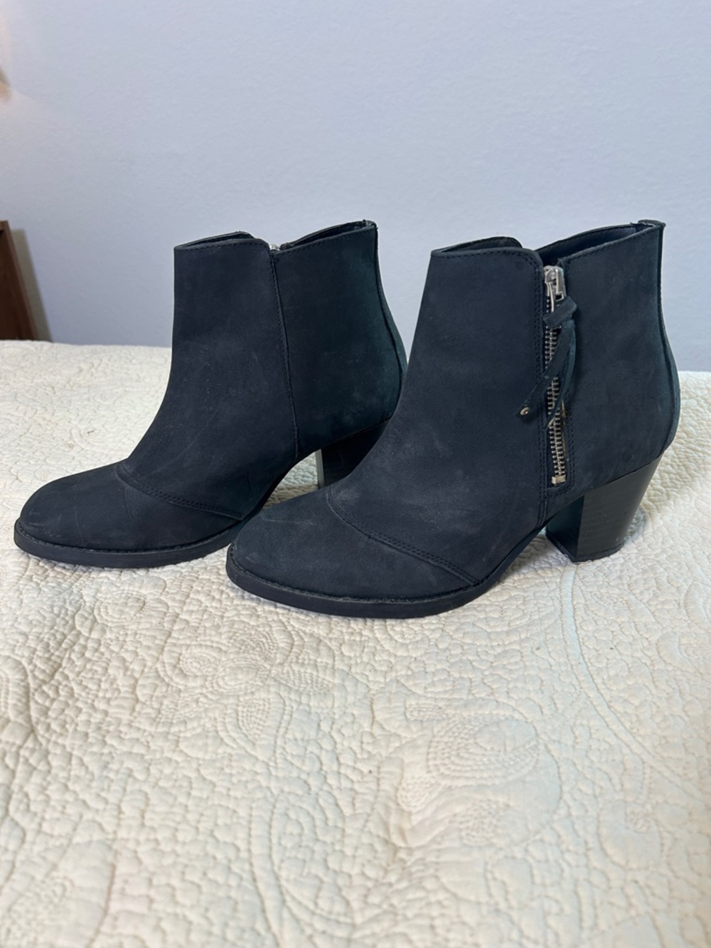 Topshop Black Suede Ankle Booties with Side Zip